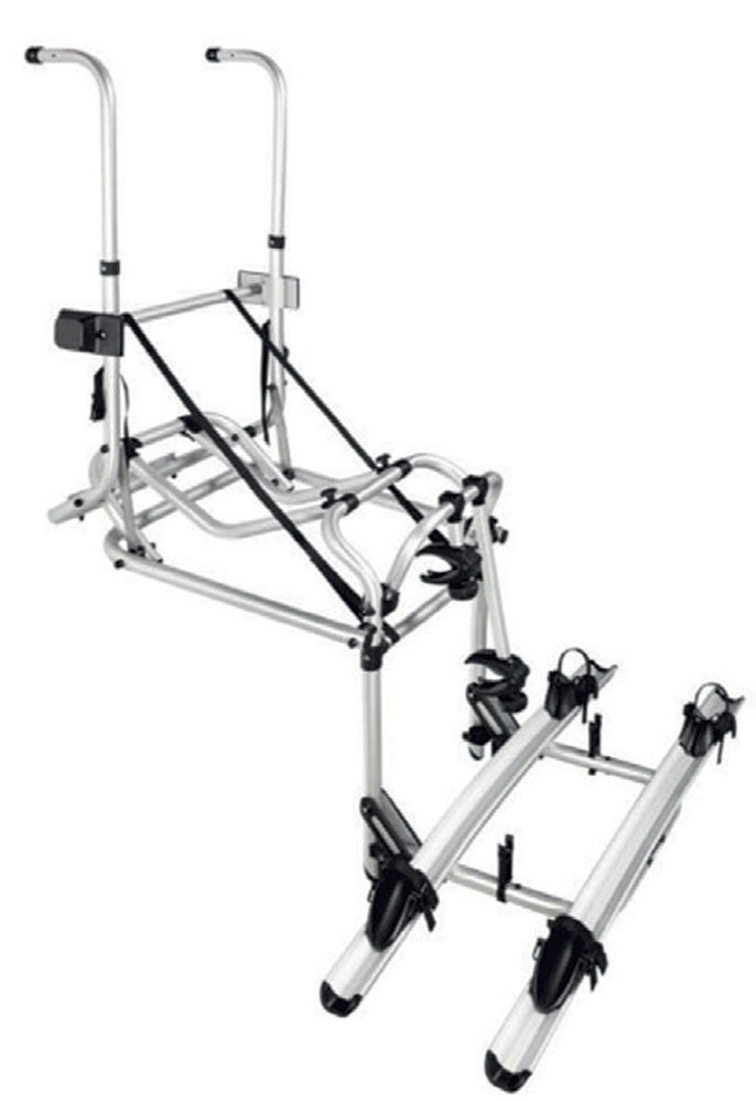 Cykelställ för husbil med lyftanordning.