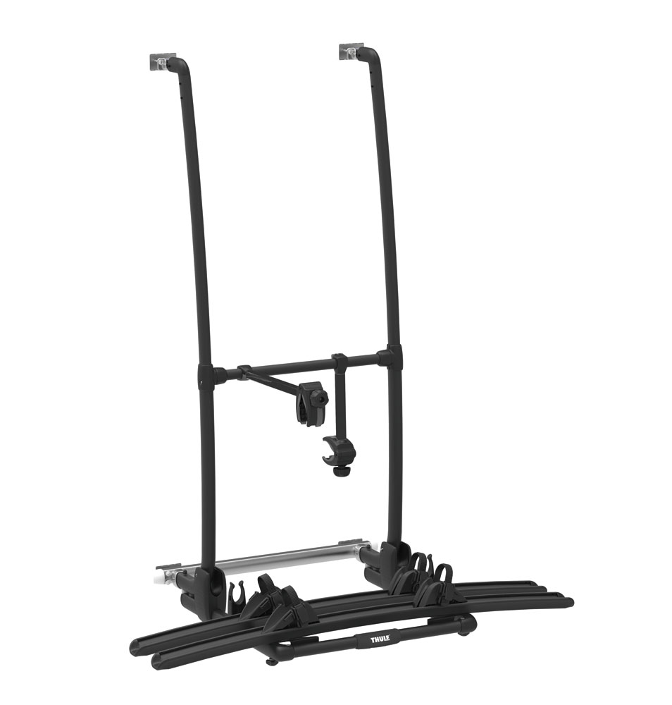 Cykelställ för husbil. Placerat på akterväggen.