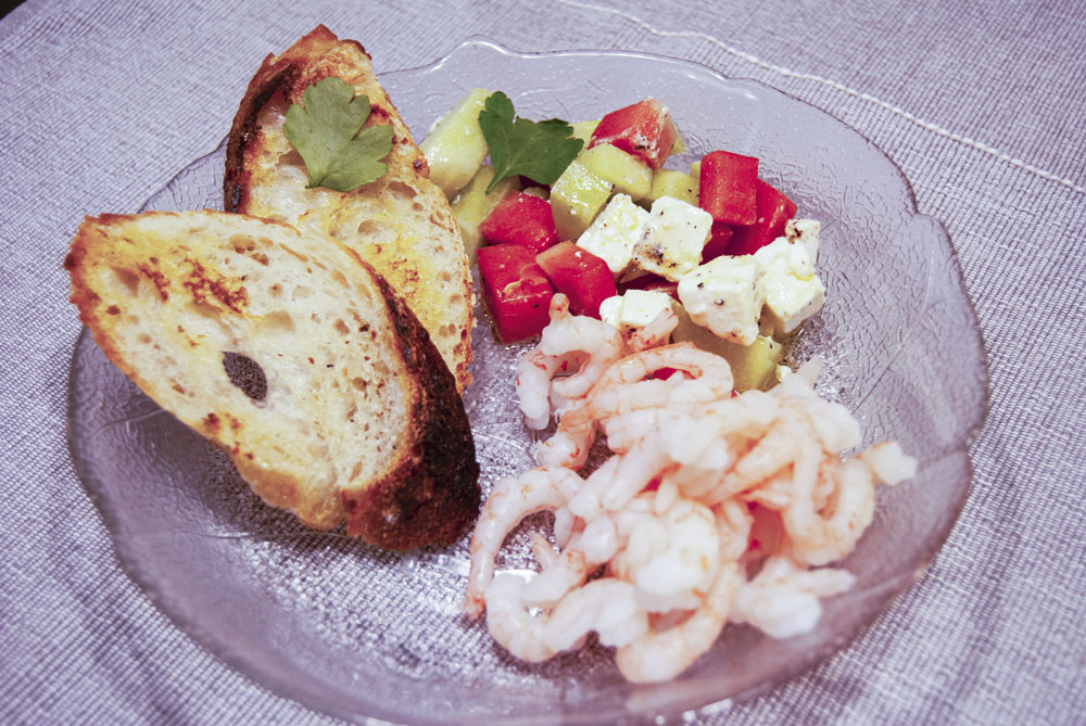 Räkor med fetaost och melon